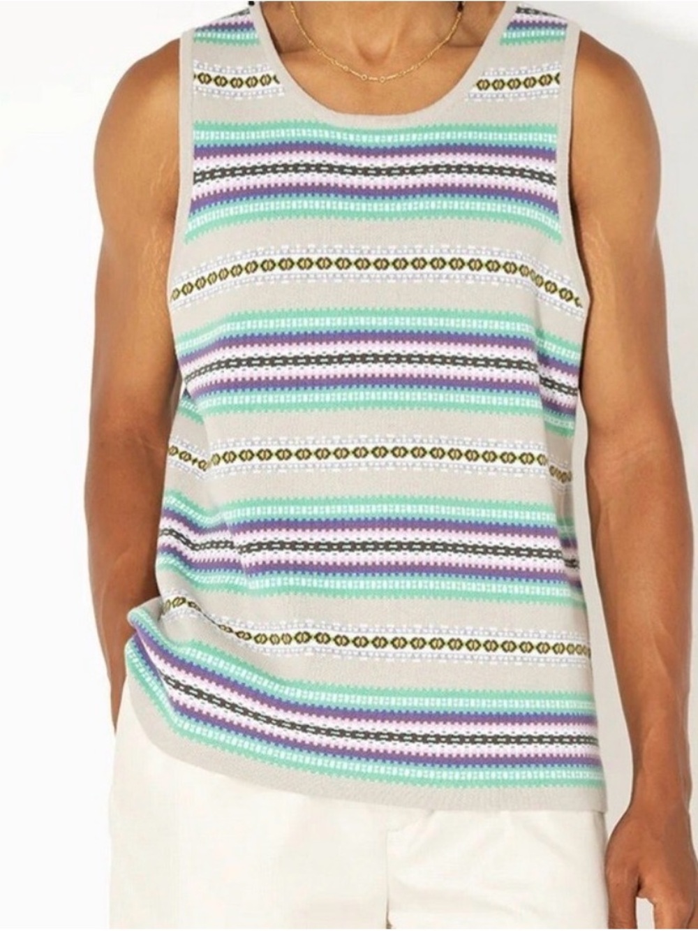 John Elliott Striped Knit Tank Top in Mint, Lavender, Beige
